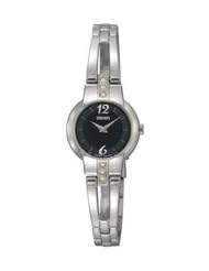 Seiko Womens Stainless Steel Bangle Style Dress Quartz Black Dial Crystal SUJG43