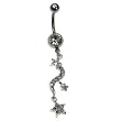 Stainless Steel Belly Ring with Clear Australian Crystals - Dangling stars 14g/5mm ball