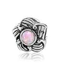 Sterling Silver Celtic Rose of Sharon Charm Bead with Pink Lab Opal, Fits Pandora Bracelet