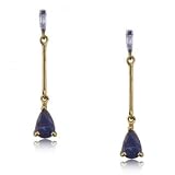 Yellow Gold Dangle Earrings w White & Blue Sapphires