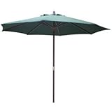 IMAGE OF 9' High Hunter Green Market Umbrella with Wooden Pole
