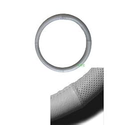 Geniune Leather Steering Wheel Cover - Silver