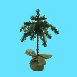 28" Pre-Lit Mini Decorative Christmas Palm Tree In Burlap Sack - Clear Lights