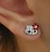 X-small Hello Kitty Clear Crystal 1/4 Stud Earrings w/ RED Crystal Flower Bow