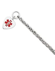 Sterling Silver Engraveable Enameled Heart Medical ID Bracelet