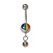 Double Dangle Rainbow Design Belly Button Ring title=