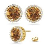 0.43 Ct Diamond and 3.18 Ct Citrine Earrings in 14K Yellow Gold