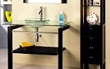 30 Inch Beach Vessel Single Vanity Sink Cabinet with Clear Glass Sink and Top