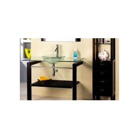 30 Inch Beach Vessel Single Vanity Sink Cabinet with Clear Glass Sink and Top