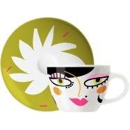 Espresso Coffee Mug and Saucer Set, My Little Darling, White Face, Coffee Mug Set in Gift Box