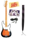Squier by Fender Sting P Bass Bundle with Leather Strap, 10-Foot Instrument Cable, Pick Card, and Polishing Cloth - 2-Color Sunburst, Maple Fretboard, 1-Ply White Pickguard Squier by Fender Sting P Bass Bundle with Leather Strap, 10-Foot Instrument Cable, Pick Card, and Polishing Cloth - 2-Color Sunburst, Maple Fretboard, 1-Ply White Pickguard