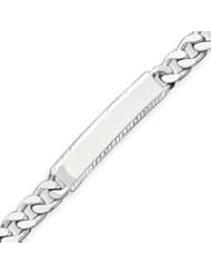 Sterling Silver Polished Diamond-cut Engraveable Curb Link ID Bracelet - 7 Inch