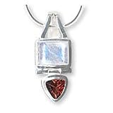Sterling Silver Moonstone and Garnet Pendant Necklace, 16 Inch Chain