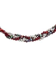 Sterling Silver 6-7mm Red/Black/Silver FW Cultured Pearl w/2in ext. Necklace