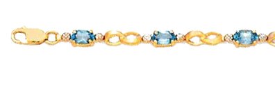 10k Gold, Diamond & Blue Topaz Bracelet- 7 (0.03ctw).