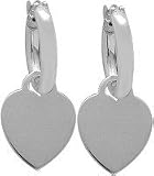 Genuine Sterling Silver Heart Tag Hoop Earrings