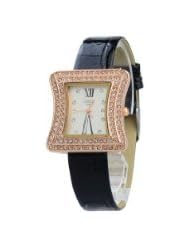 Fashion Ladys Wristwatch with Rhinestones Decorated Quadrate Dial/PU Leather Band - Black Band & White Dial -...