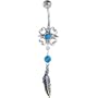 925 Turquoise Stone Celtic Flower Feather Dangle Belly Ring