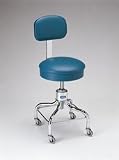 Pedigo Adjustable Round Seat Chrome Stool With Backrest & Casters - Beige