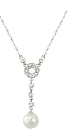 14K White Gold Pearl and Diamond Necklace