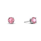 14K White Gold Round Created Pink Sapphire Stud Earrings