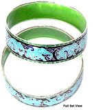 Sterling Silver Bangle Bracelet Pair with Enamelled Painting Handcrafted 60 gms. 2.6 "