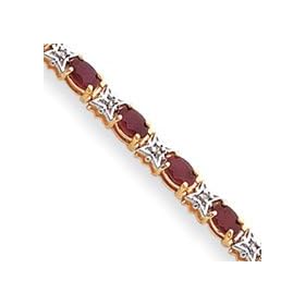 14k Diamond and Ruby Bracelet - 7 Inch - Box Clasp by