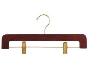 Wooden Bottoms Hangers w/Clips Premium Walnut/Brass Finish Box of 25