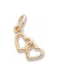 Rembrandt Charms, Two Hearts Charm in Solid Sterling Silver or Gold