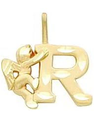 14K Gold Angel Initial Letter R Charm FindingKing