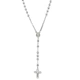 14k White Gold Filigree Cross Heavy Rosary Necklace (26")