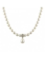 14K freshwater cultured pearl necklace with freshwater cultured pearl and diamond (.01ctw) drop, 17"