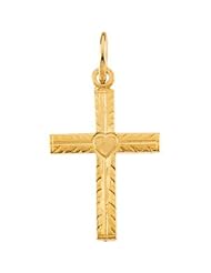 14K Gold Childs Cross Pendant with Heart