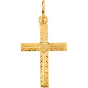 14K Yellow Gold Child's Heart Cross Pendant
