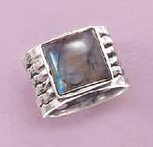 Hammered Sterling Wide Band Ring, 13mm Square Labradorite, 1/2 inch wide
