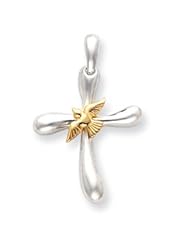 Cross Pendant- Sterling Silver & Vermeil Dove Cross Pendant
