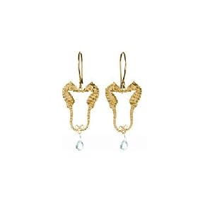Gold Vermeil Seahorse w  Blue Topaz Earrings
