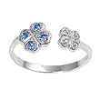 Sterling Silver Fashion Toe Ring - Heart Clover with Blue Sapphire and Clear CZs - 2mm Band Width