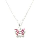 Child's Necklace Swarovski Crystal Pink Butterfly in Sterling Silver