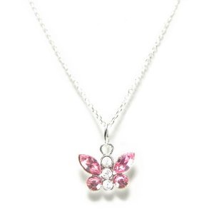 21e9%2BZuNAOL Sterling Silver Jewelry: Child's Necklace Swarovski Crystal Pink Butterfly in Sterling Silver