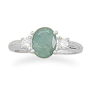 Buy Sterling Silver Ring, 9x7mm Rough-Cut Emerald, CZs, 3 8 in wide, Sizes 5-9