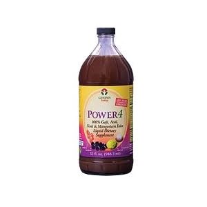 ***** Genesis Today Power 4 ***** All 4 Powerful Juices in 1 Bottle 100% PURE Goji Acai Noni Mangosteen Juice 32 fl oz Bottle