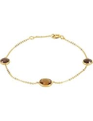 Genuine Quartz Bracelet 14K Yellow Cinnamon & Smoky Quartz 7 Inch 68932