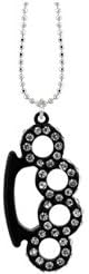 SMALL BRASS KNUCKLE NECKLACE ON SHORTBEAD 18 IN. CHAIN - Black w/ Rhinestones