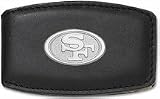 San Francisco 49ers 5/8 Sterling Silver Oval Logo on Black Leather Money Clip