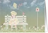 birthday, bench, girl, spring, kite Card