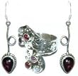 Jewelry Set for Girls Silver Garnet Earrings with Ring (erss026)
