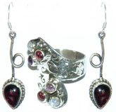 Jewelry Set for Girls Silver Garnet Earrings with Ring (erss026)