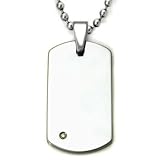 Tungsten Carbide Diamond Engravable Dog Tag Pendant w/ Bead Chain