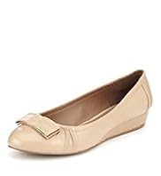 Footglove™ Fashion Leather Wide Fit Bow Ballerina Wedge Pumps